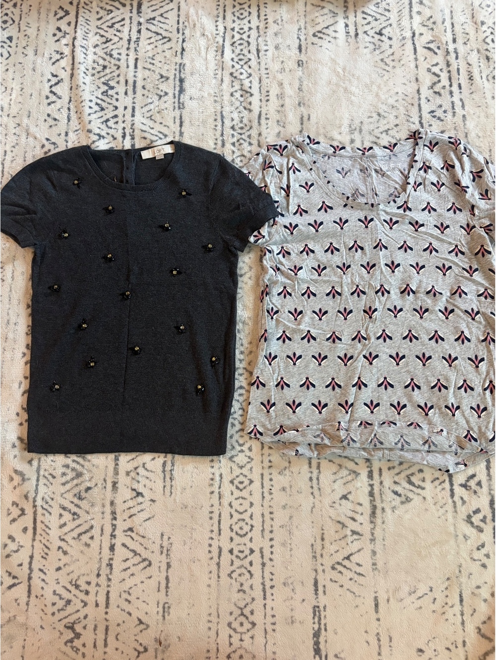 LOFT Petite XSP Embellished Sweater and Patterned Scoop Neck Top Set